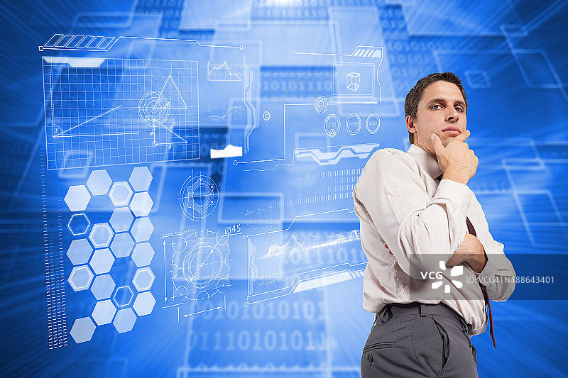 深思熟虑的商人手托着下巴的合成图像图片素材