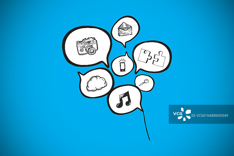 带有应用程序图标的语音气泡的合成图像图片素材