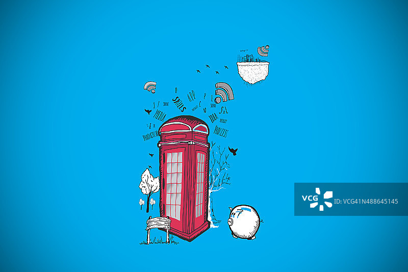 电话亭涂鸦合成图图片素材