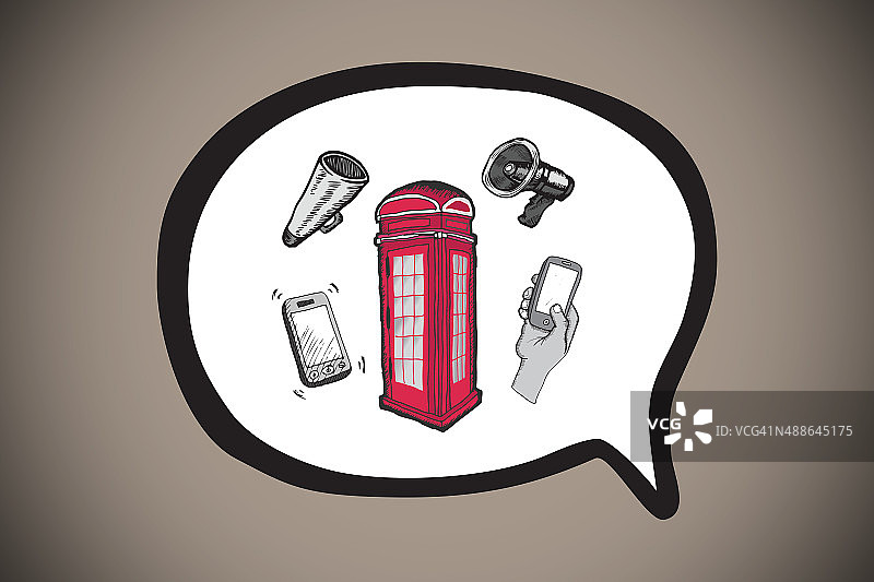 语音气泡涂鸦中的电话亭合成图图片素材