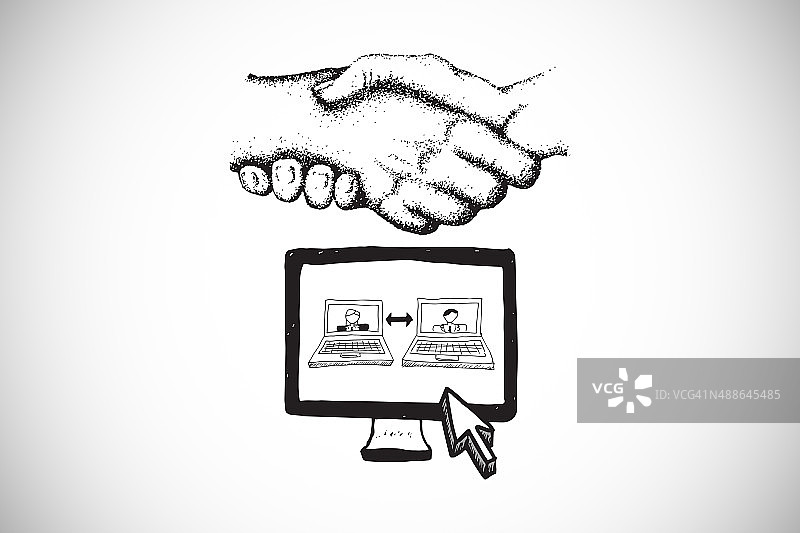 视频聊天和握手涂鸦图片素材