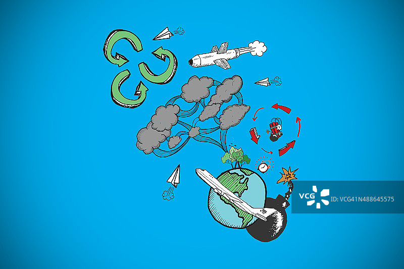 炸药和云计算涂鸦合成图像图片素材