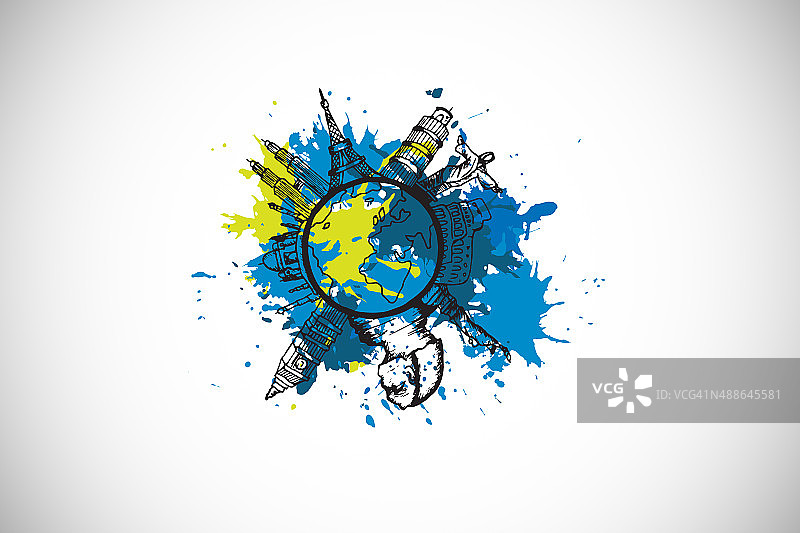 地标概念油漆飞溅合成图图片素材