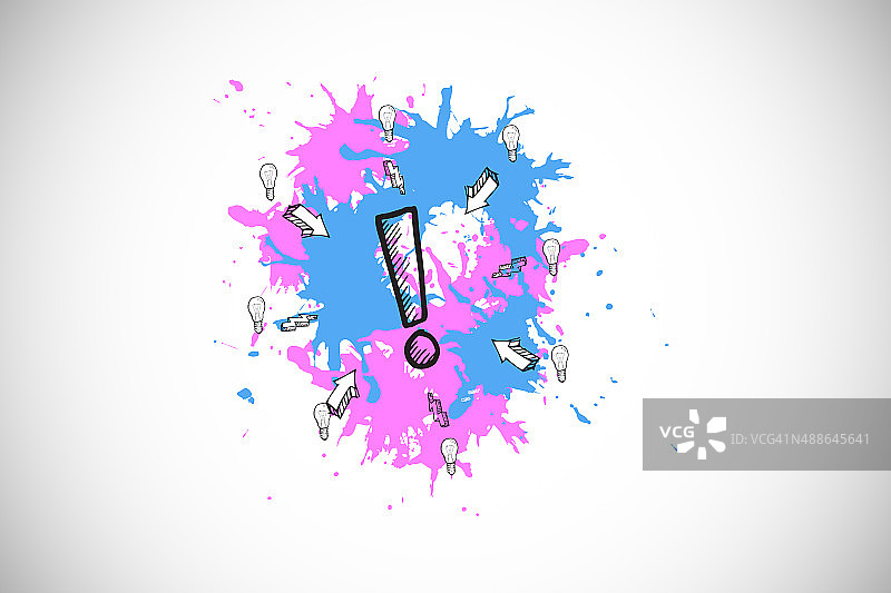 油漆飞溅上的感叹号合成图图片素材