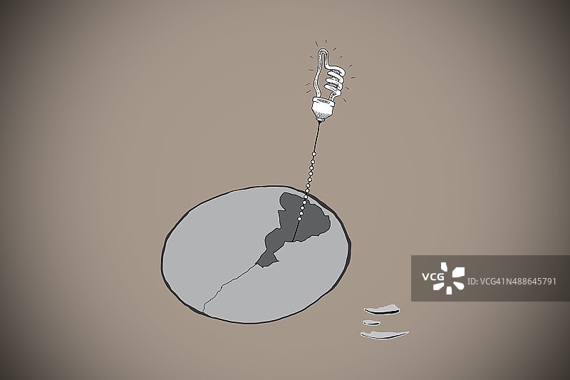 拇指向上灯泡从鸡蛋中孵出的合成图像图片素材