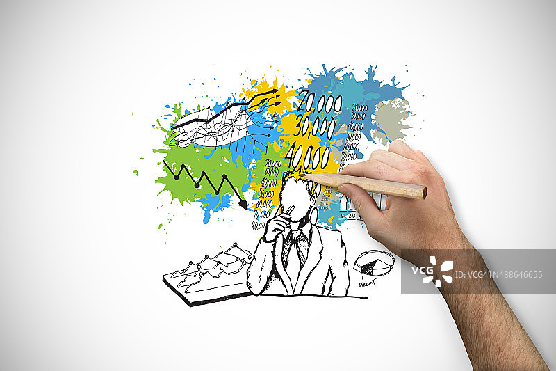 手握铅笔的合成图像图片素材