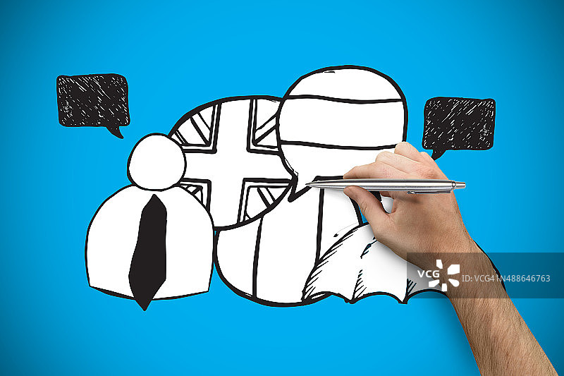 手握银笔的合成图像图片素材