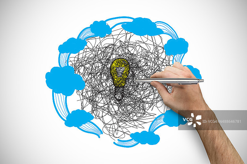 手握银笔的合成图像图片素材