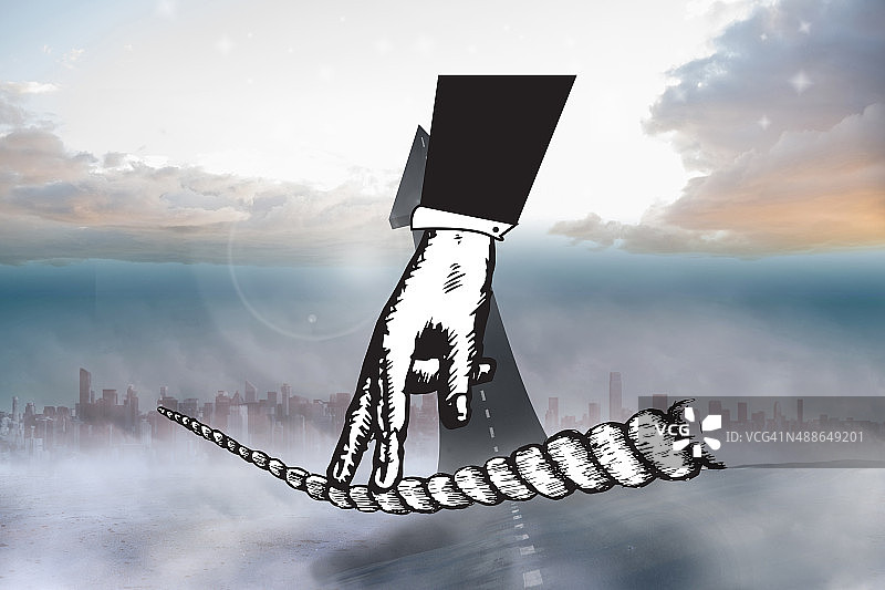 在钢丝上行走的合成手指图像图片素材