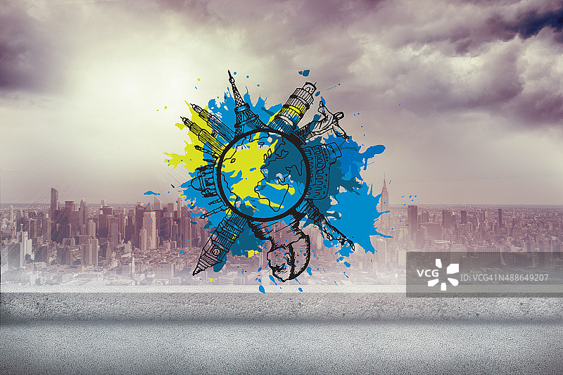 地标概念油漆飞溅合成图图片素材