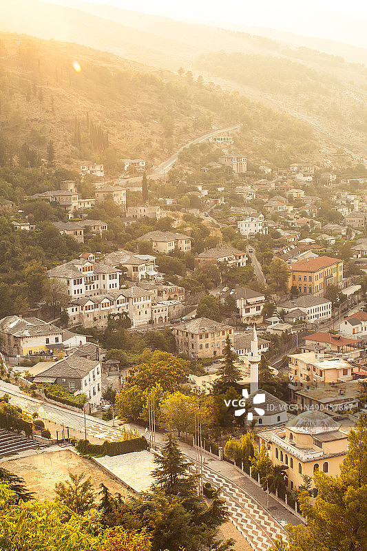 阿尔巴尼亚吉罗卡斯特城市鸟瞰图图片素材