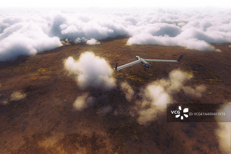 云层之上执行任务的无人机图片素材