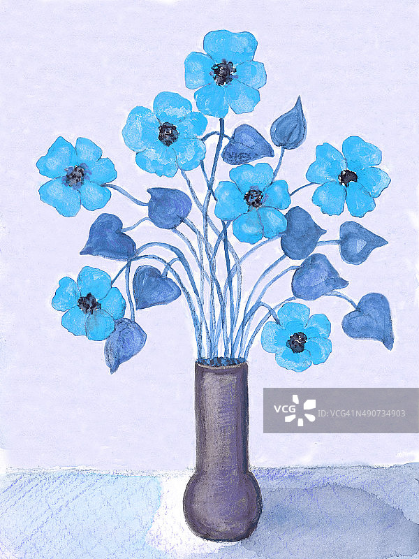 水彩蓝色风格花卉排列图片素材