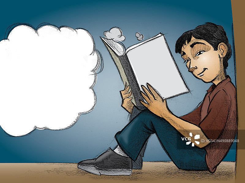 男孩读书图片素材