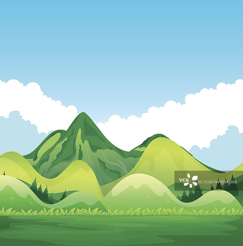 绿色的山和蓝天自然风光图片素材