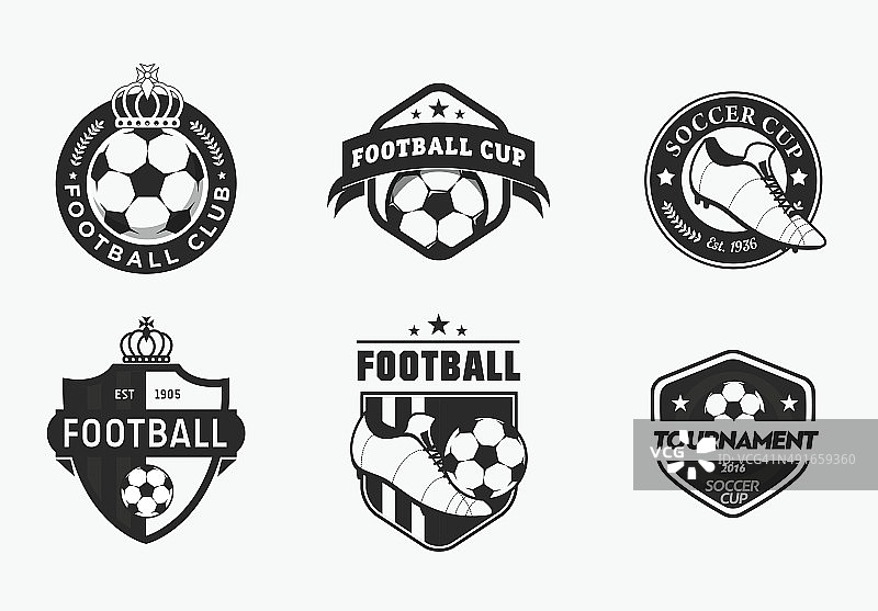 复古彩色足球锦标赛Logo和徽章合集图片素材