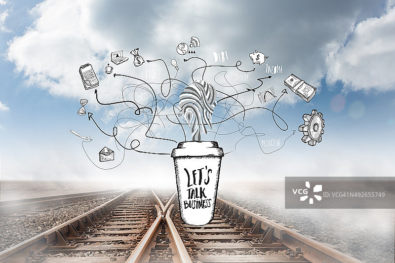 咖啡杯与商务应用涂鸦合成图像图片素材