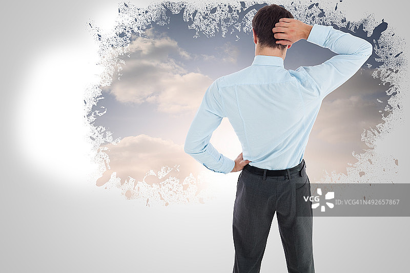 思考商人挠头的合成图像图片素材