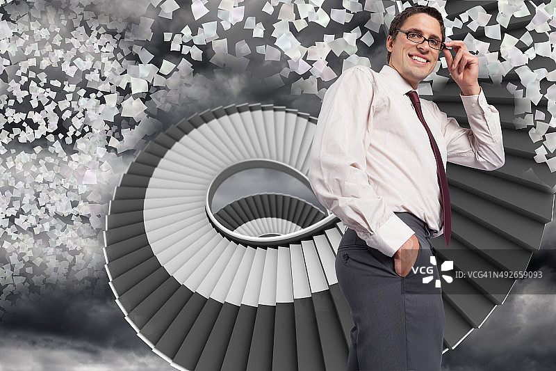 思考的商人触摸眼镜的合成图像图片素材