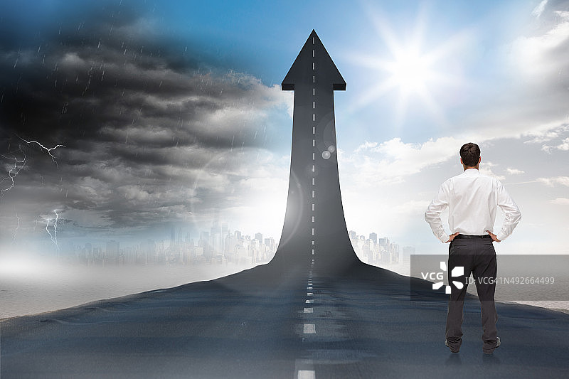 摆造型的优雅年轻商人背影合成图图片素材