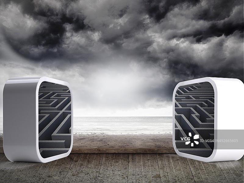 抽象屏幕上的迷宫合成图像图片素材