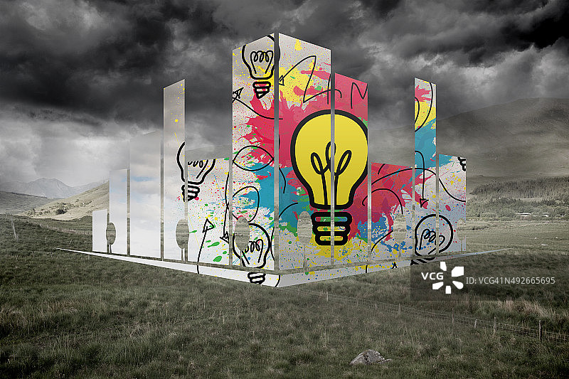 抽象屏幕上的灯泡合成图图片素材