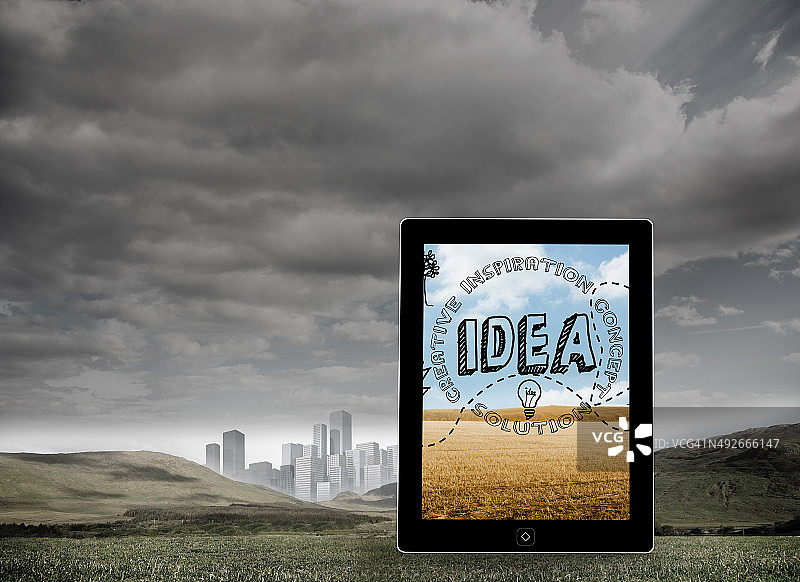 平板电脑屏幕上的创意图形图片素材