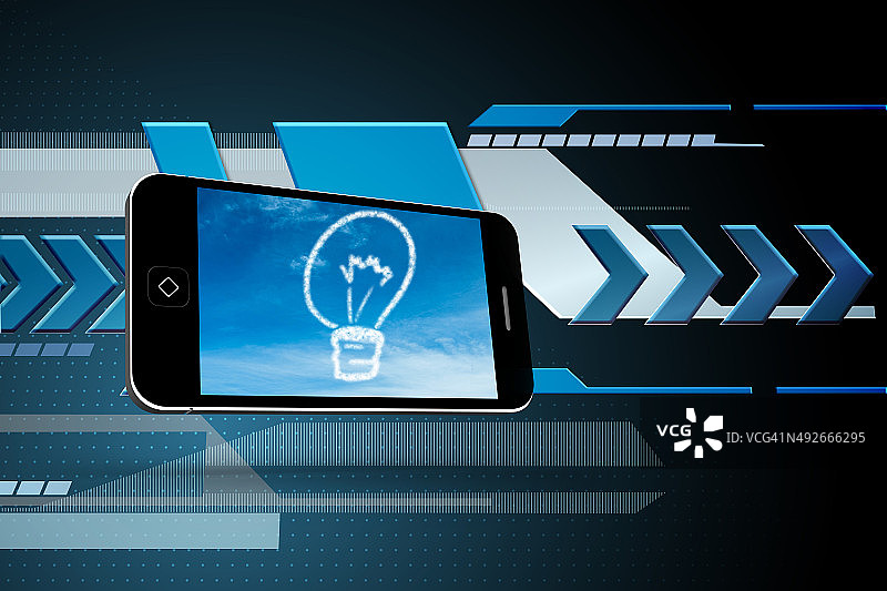 智能手机屏幕上的云灯泡合成图像图片素材