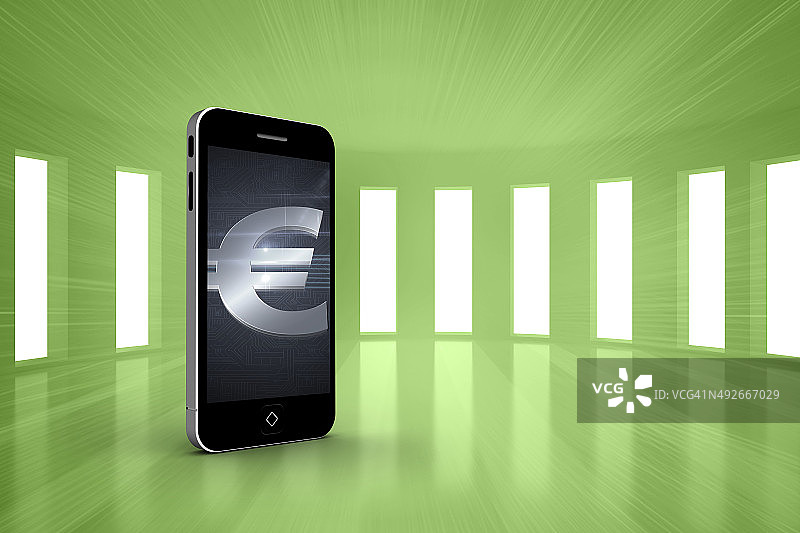 智能手机屏幕上的欧元符号复合图像图片素材