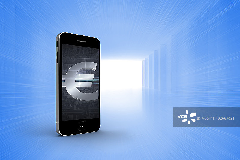 智能手机屏幕上的欧元符号复合图像图片素材