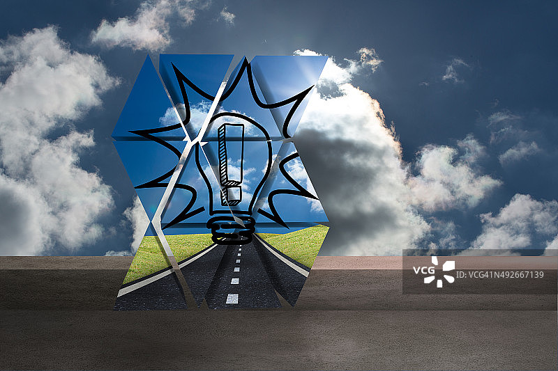 灯泡中感叹号的抽象屏幕合成图像图片素材