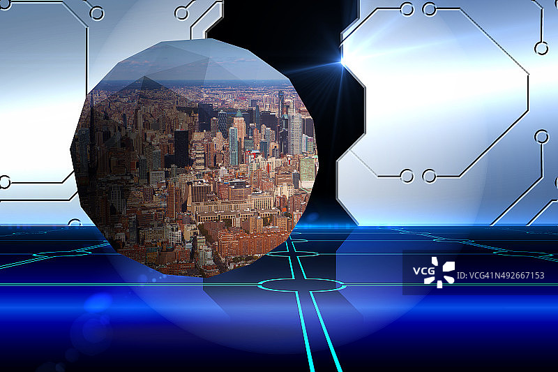 抽象屏幕上的城市景观合成图像图片素材