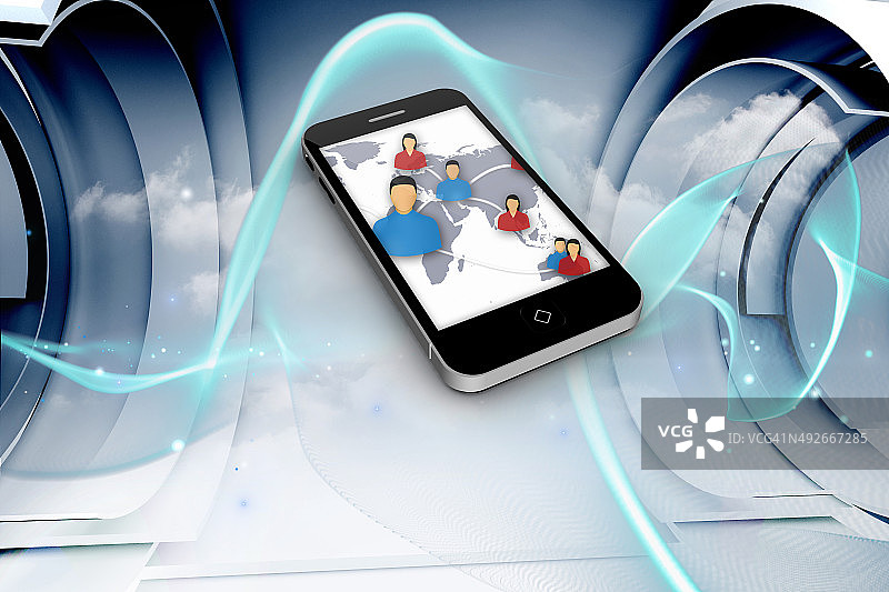 智能手机屏幕上的全球社区合成图像图片素材
