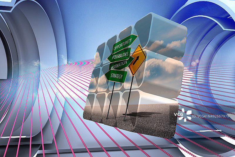 抽象屏幕上的路标合成图像图片素材