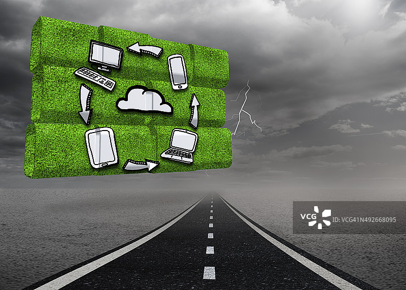 抽象屏幕上的云计算周期合成图像图片素材