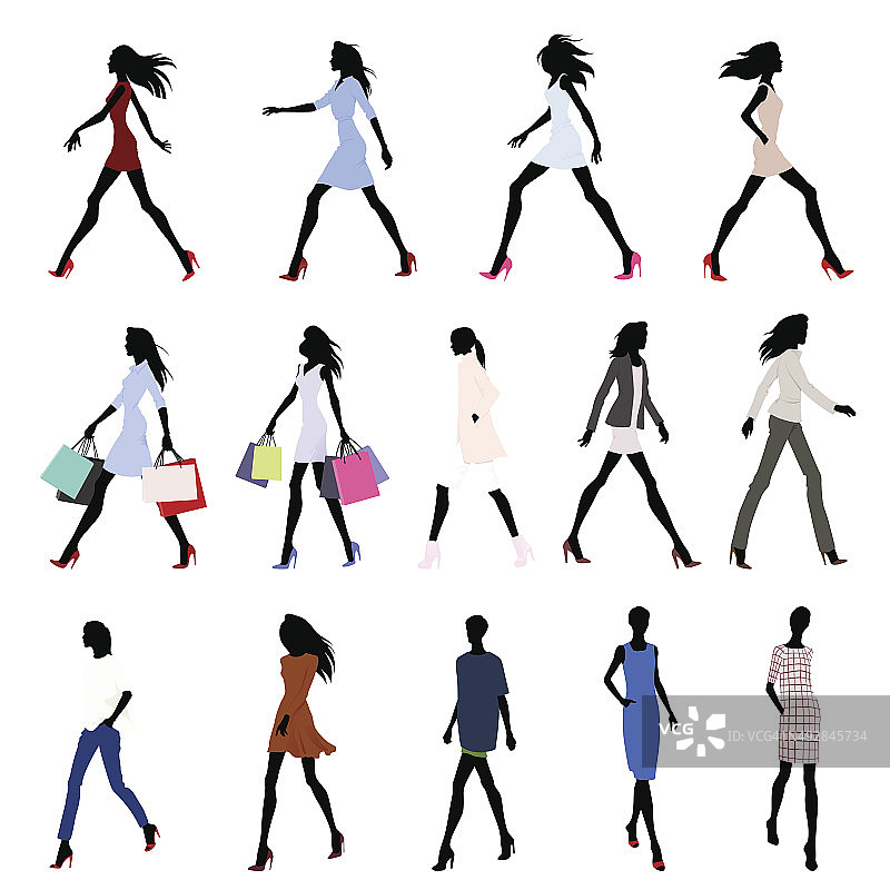 彩色行走中的女人图片素材