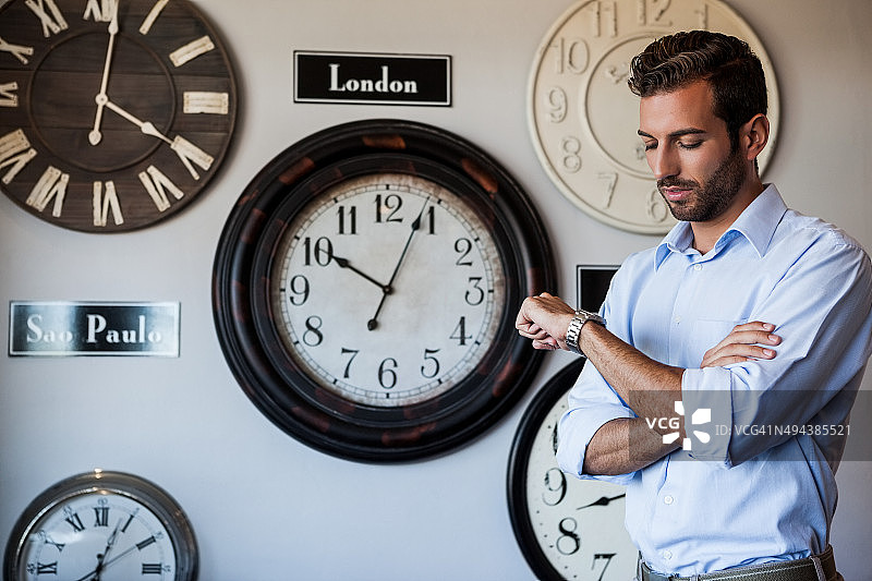 英俊的商人查看时间图片素材