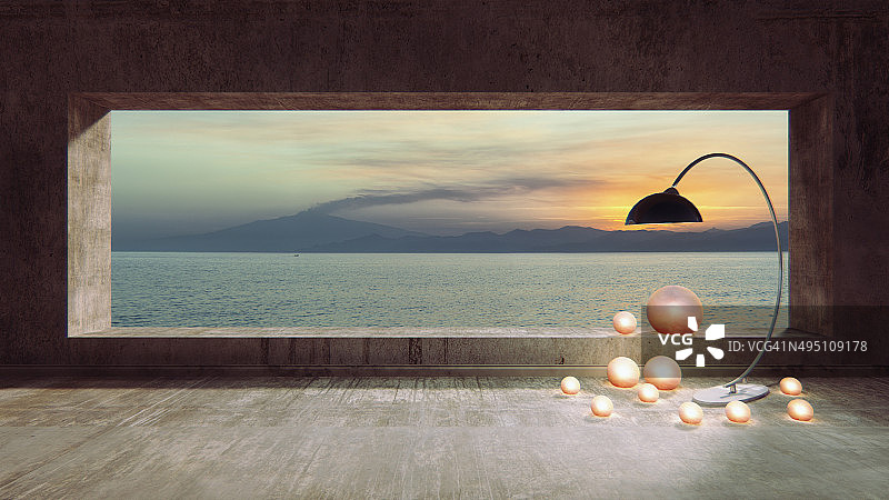 可观海景的现代简约客厅图片素材