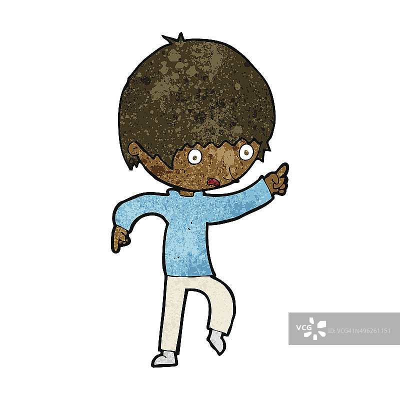 卡通担心的男孩指着图片素材