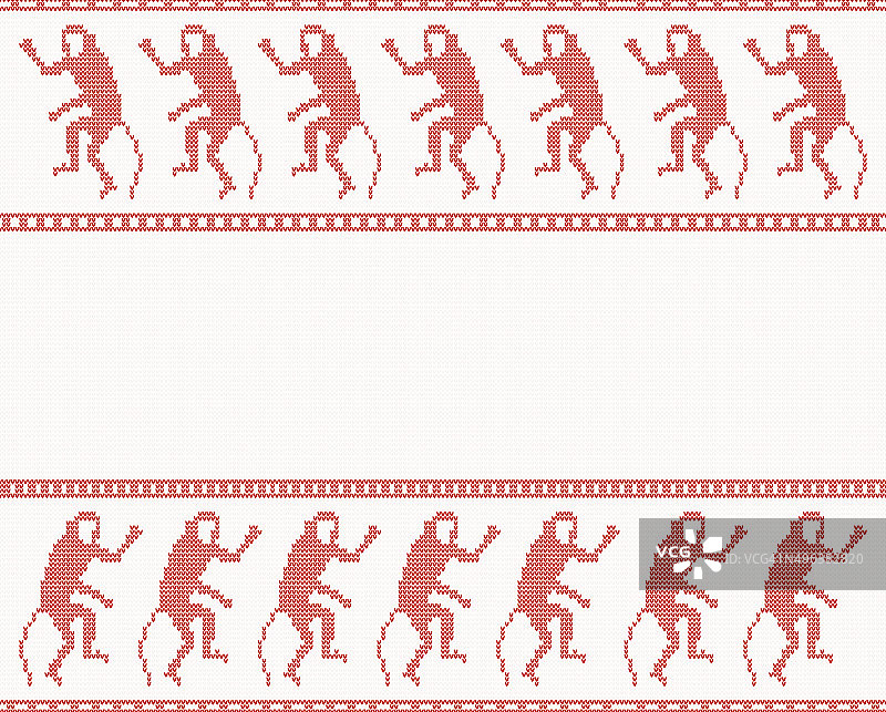 带有猴子的圣诞快乐针织图案图片素材