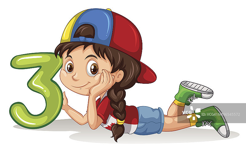 女孩拿着数字三图片素材