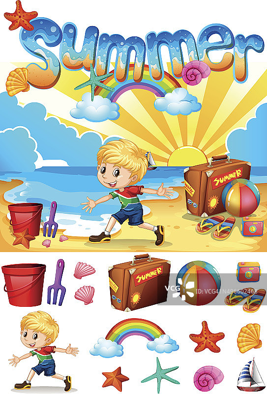 男孩享受海滩夏日时光图片素材