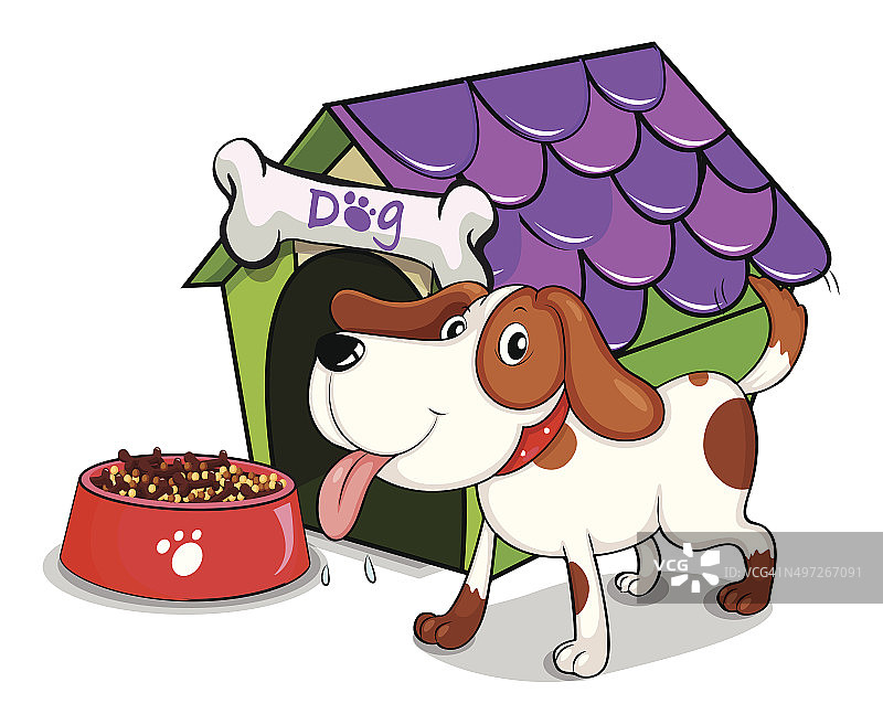 食物碗旁的狗图片素材