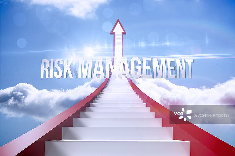 风险管理，红色阶梯箭头指向天空图片素材