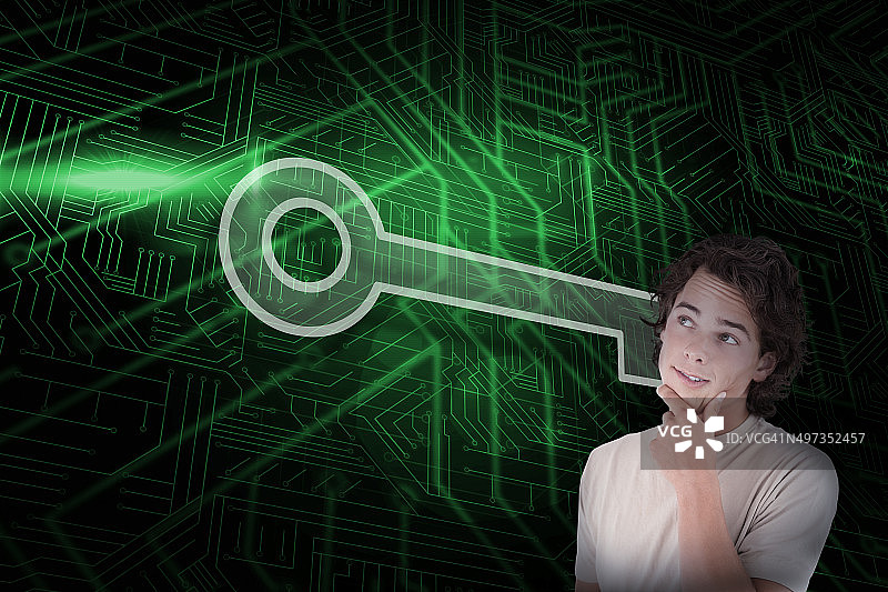 钥匙与休闲思考男士合成图像图片素材