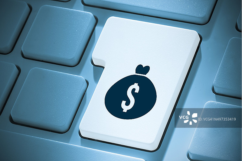 回车键上的钱袋合成图像图片素材