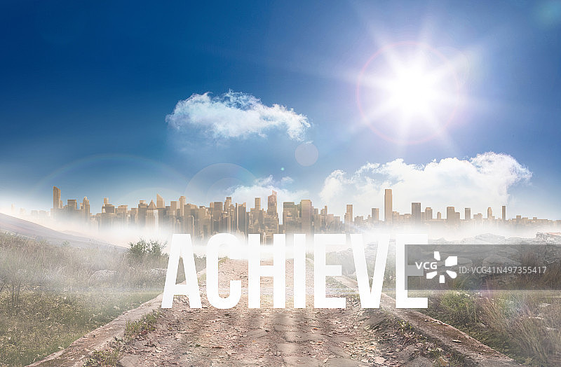 在通往阳光下大型城市扩张的石头路上取得成就图片素材