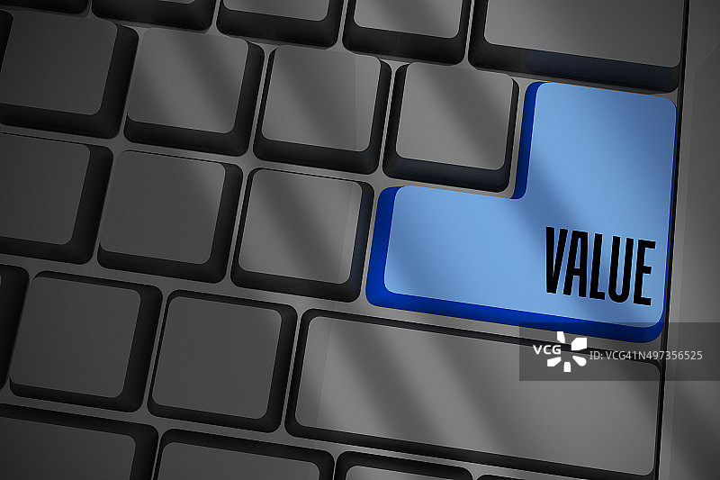 黑色键盘上的蓝色按键价值图片素材