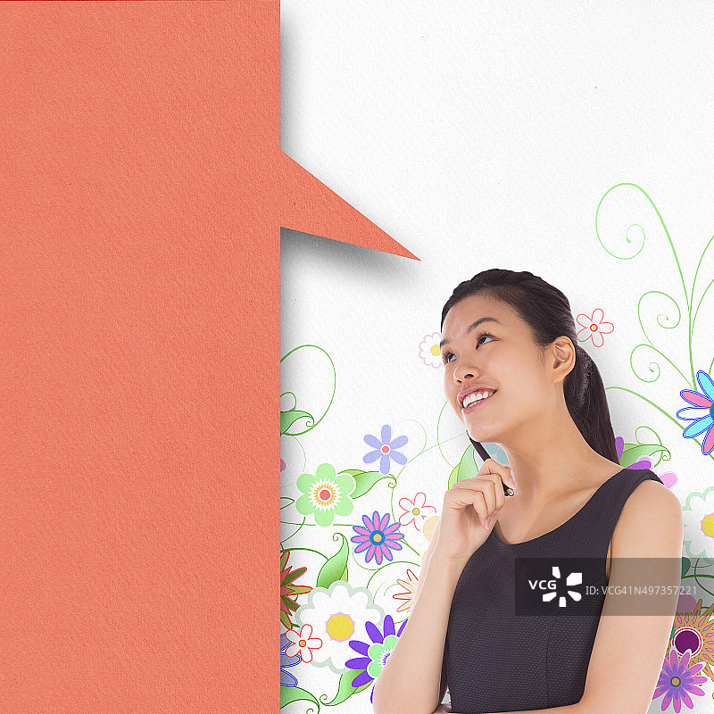 带有对话框的思考女商人合成图像图片素材