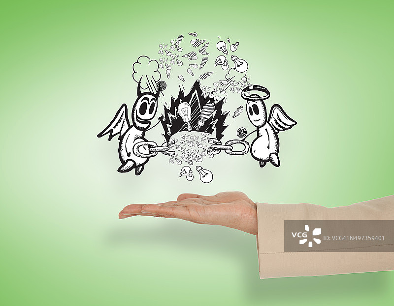 女性展示善与恶的合成图像图片素材